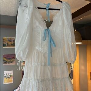For Love And Lemons White Lace Dress with Blue Tie